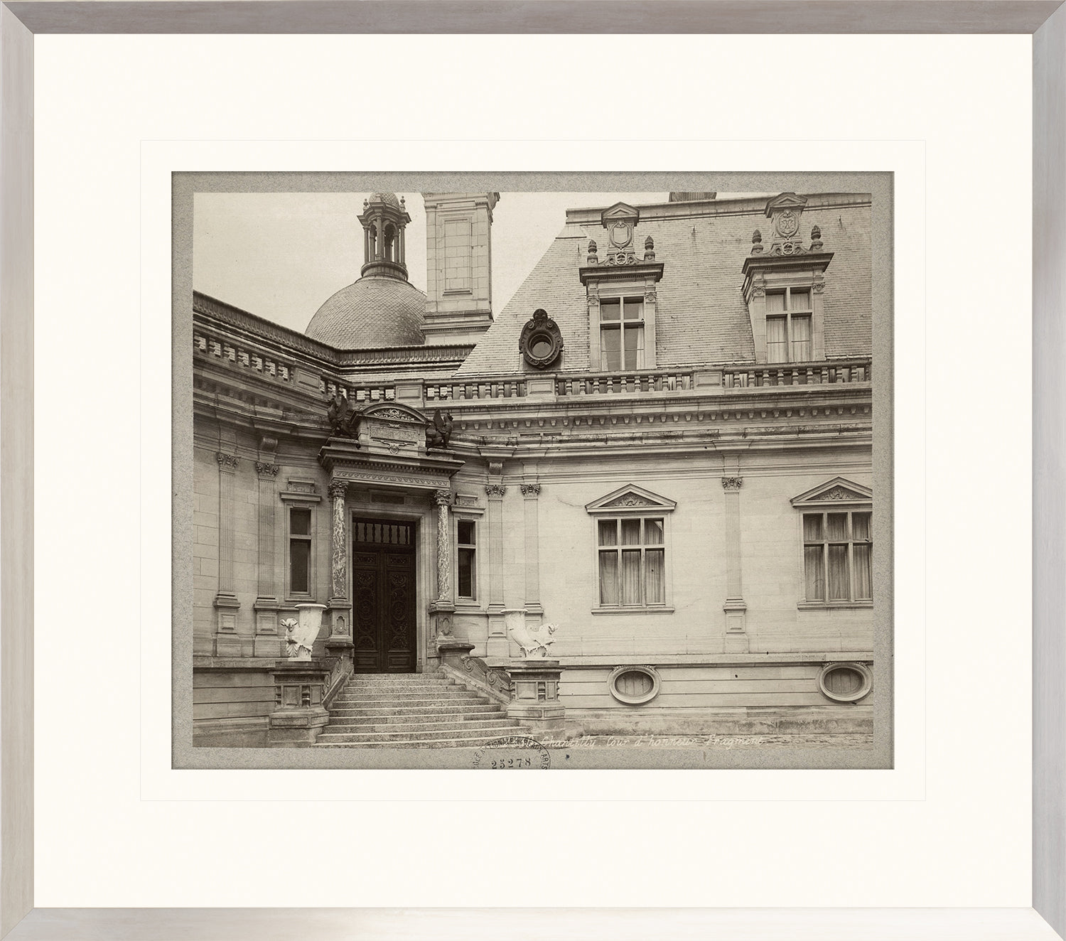 Chateau – Chantilly Cour D’Honneur wall art featuring a historic building facade in sepia tones.