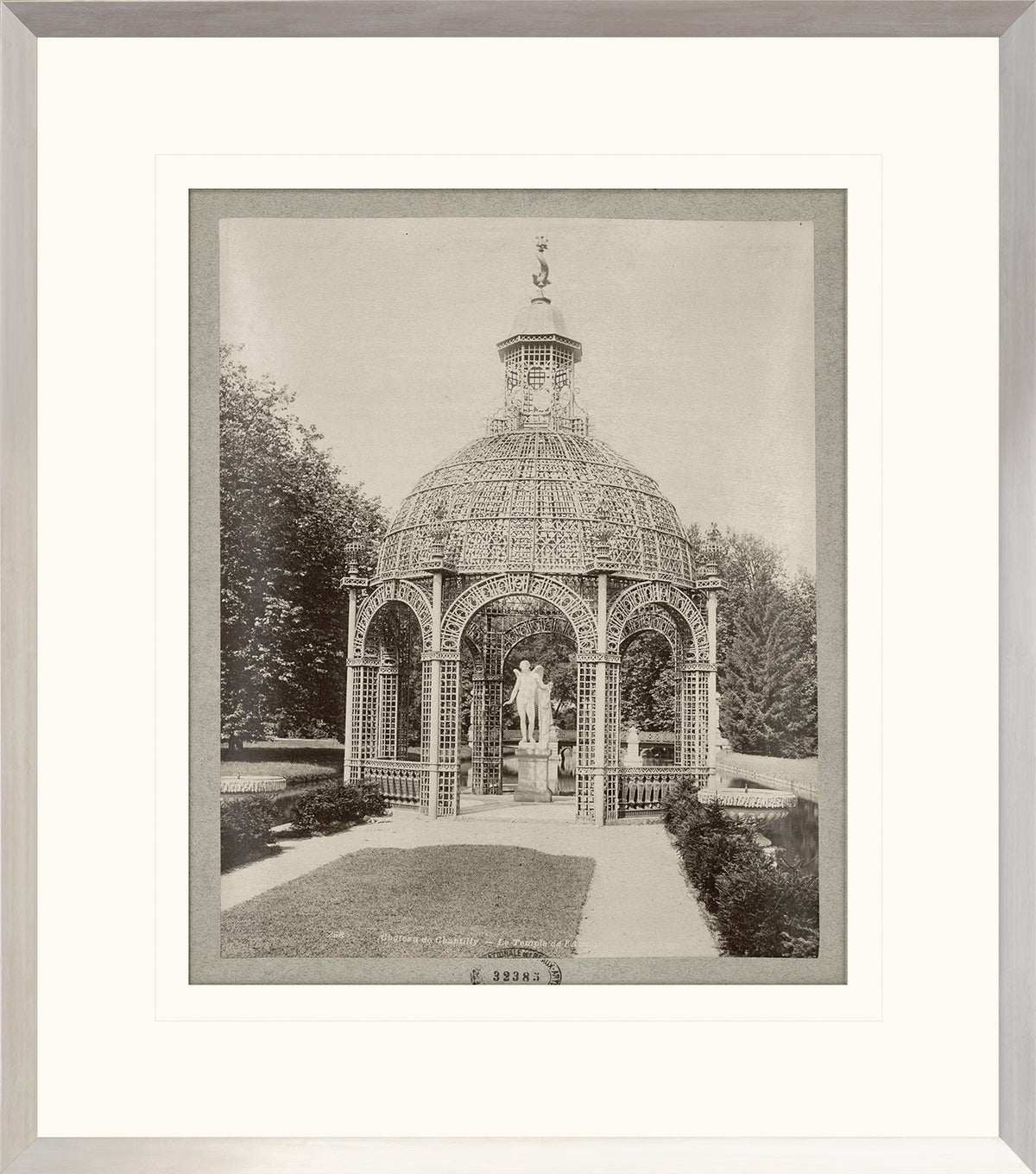 Chateau – Chantilly Le Temple De L’Amour wall art featuring a vintage gazebo with a statue, surrounded by greenery.