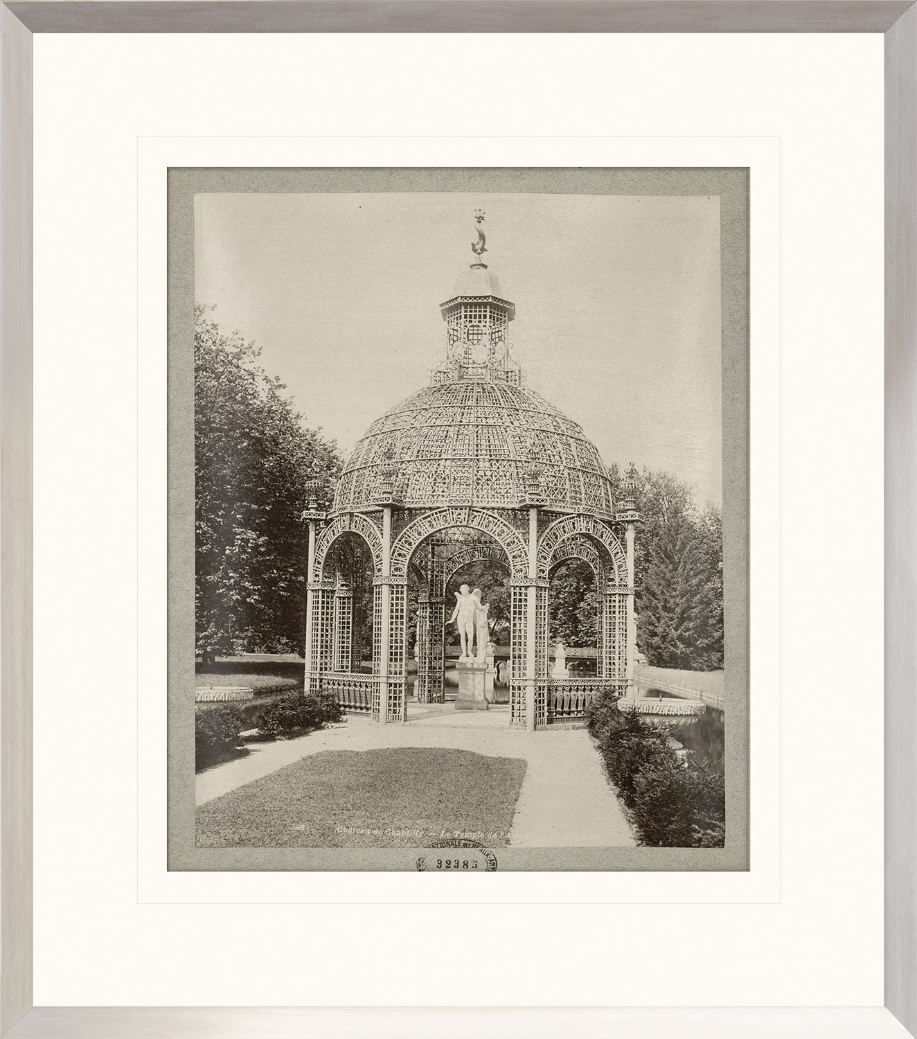 Chateau – Chantilly Le Temple De L’Amour wall art featuring a vintage gazebo with a statue, surrounded by greenery.