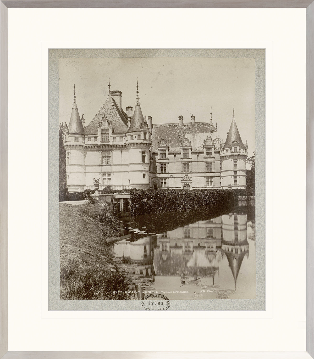 Chateau D’Azay wall art featuring a historic castle in sepia tones, reflecting in water.