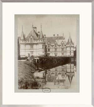 Chateau D’Azay wall art featuring a historic castle in sepia tones, reflecting in water.