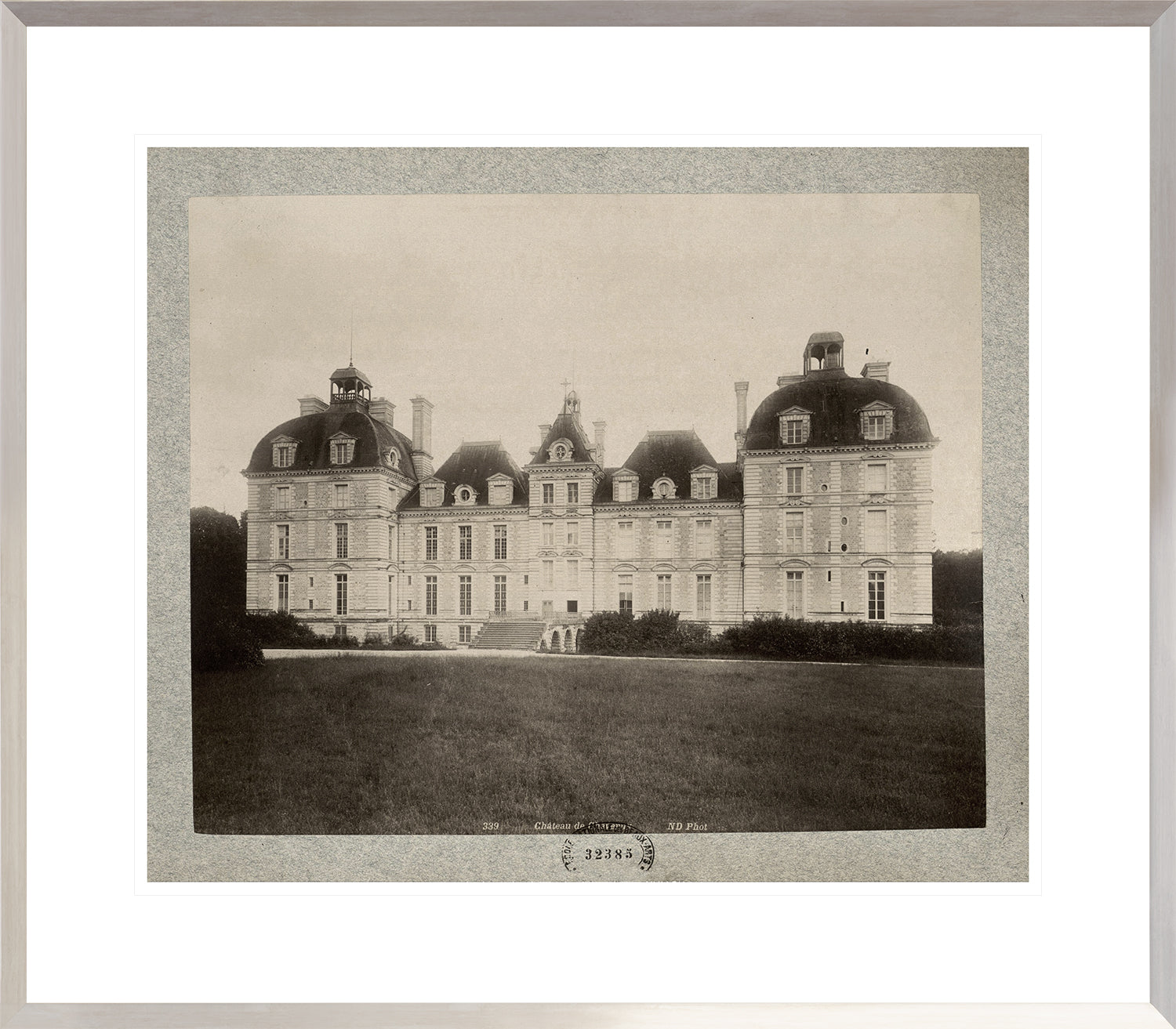 Chateau De Cheverny wall art featuring a vintage photograph of the chateau's exterior in sepia tones.