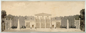 Café Glacier wall art featuring a watercolor depiction of a grand architectural facade
