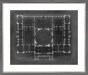 Blueprint – First Story Plain #1 wall art featuring a detailed architectural plan in black and white.