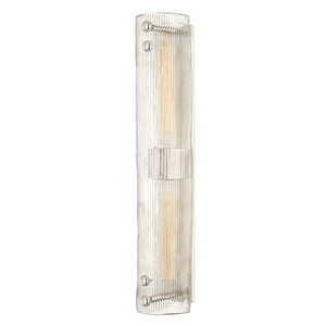 Prospect Park Wall Sconce 4.25" x 23" in polished nickel shown from a second angle to highlight the arm curve and shade silhouette.