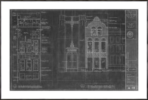 Blueprint of New York residence, detailed architectural plans on black background.