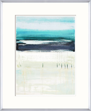 Sea & Sky I wall art featuring abstract ocean and sky in teal, navy, and white colors