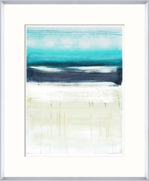 Sea & Sky II wall art featuring abstract ocean and sky in teal, navy, and cream colors.