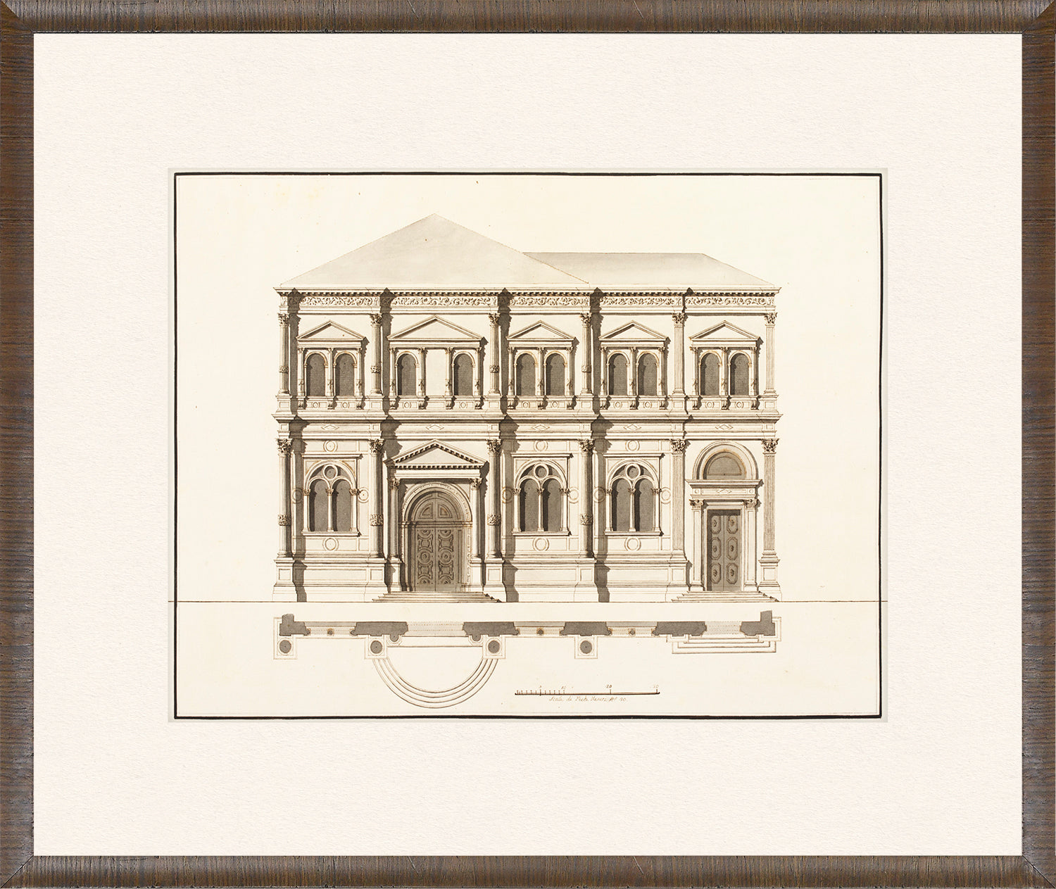 Italian Elevations 18th Century I wall art featuring a detailed architectural drawing in sepia tones.