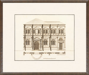 Italian Elevations 18th Century I wall art featuring a detailed architectural drawing in sepia tones.