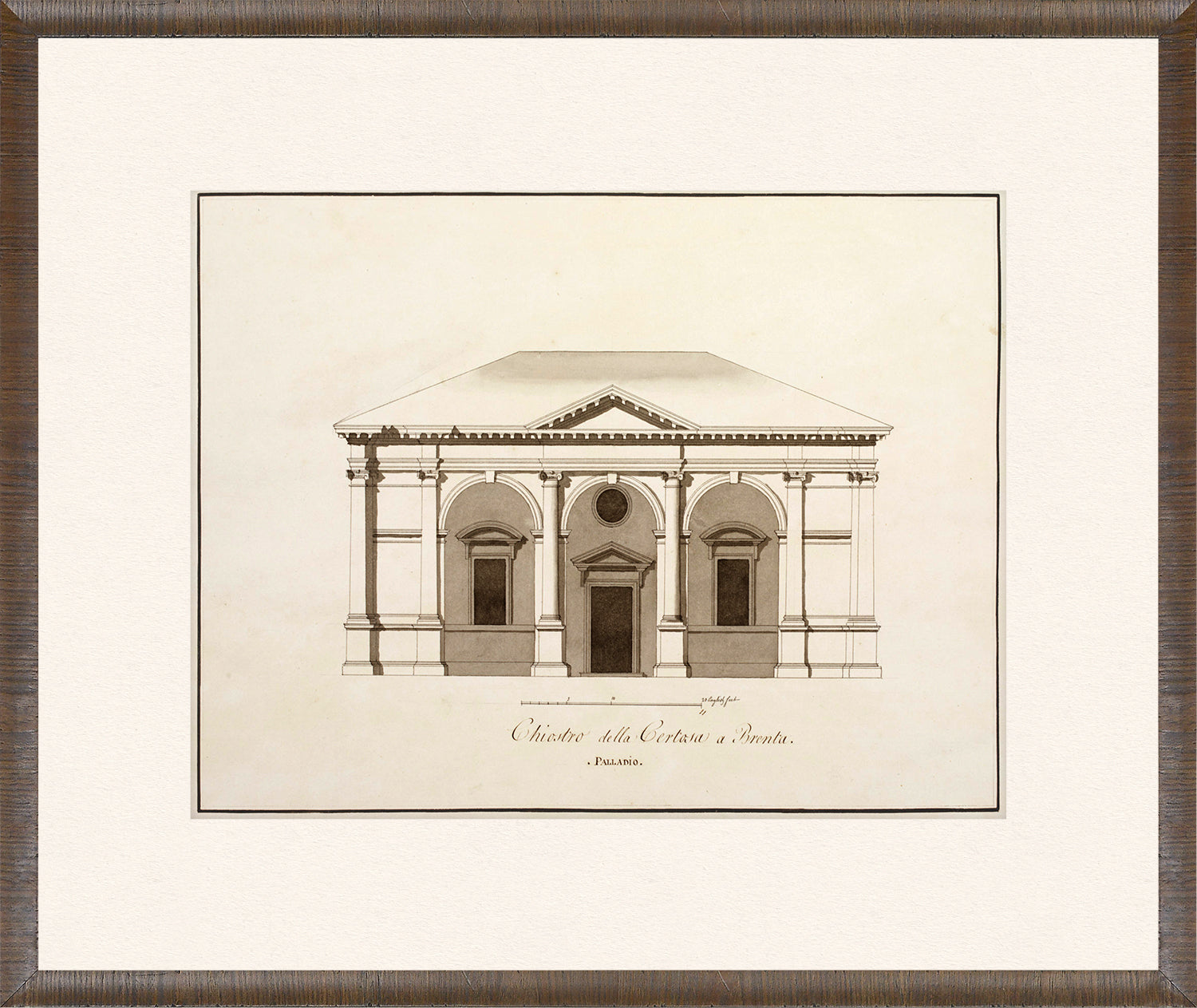 Italian Elevations 18th Century III wall art featuring a classical building design in sepia tones.