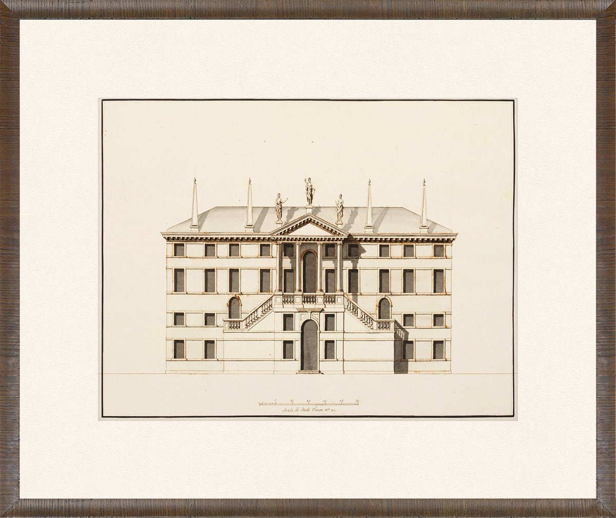 Italian Elevations 18th Century IV wall art depicting a classical building with stairs and statues