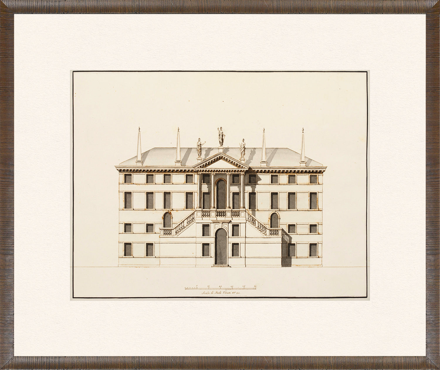 Italian Elevations 18th Century IV wall art depicting a classical building with stairs and statues