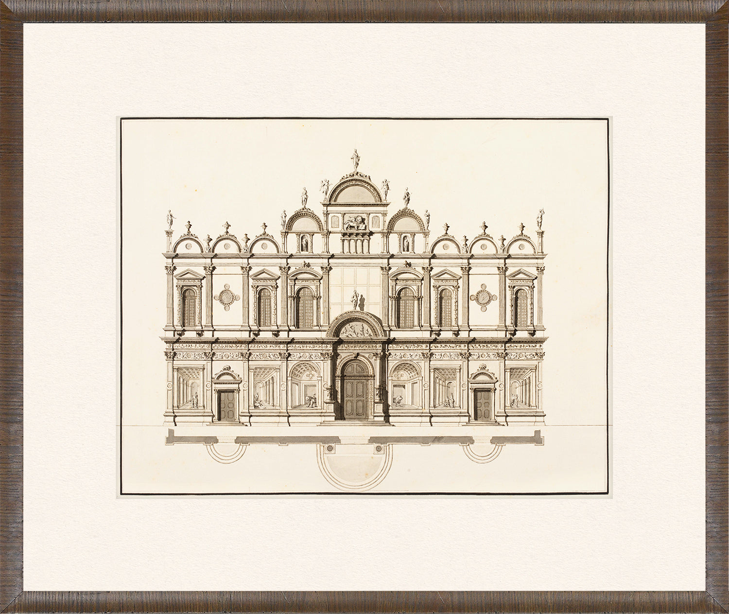 Italian Elevations 18th Century V wall art featuring detailed architectural drawing in sepia tones
