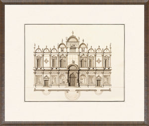 Italian Elevations 18th Century V wall art featuring detailed architectural drawing in sepia tones