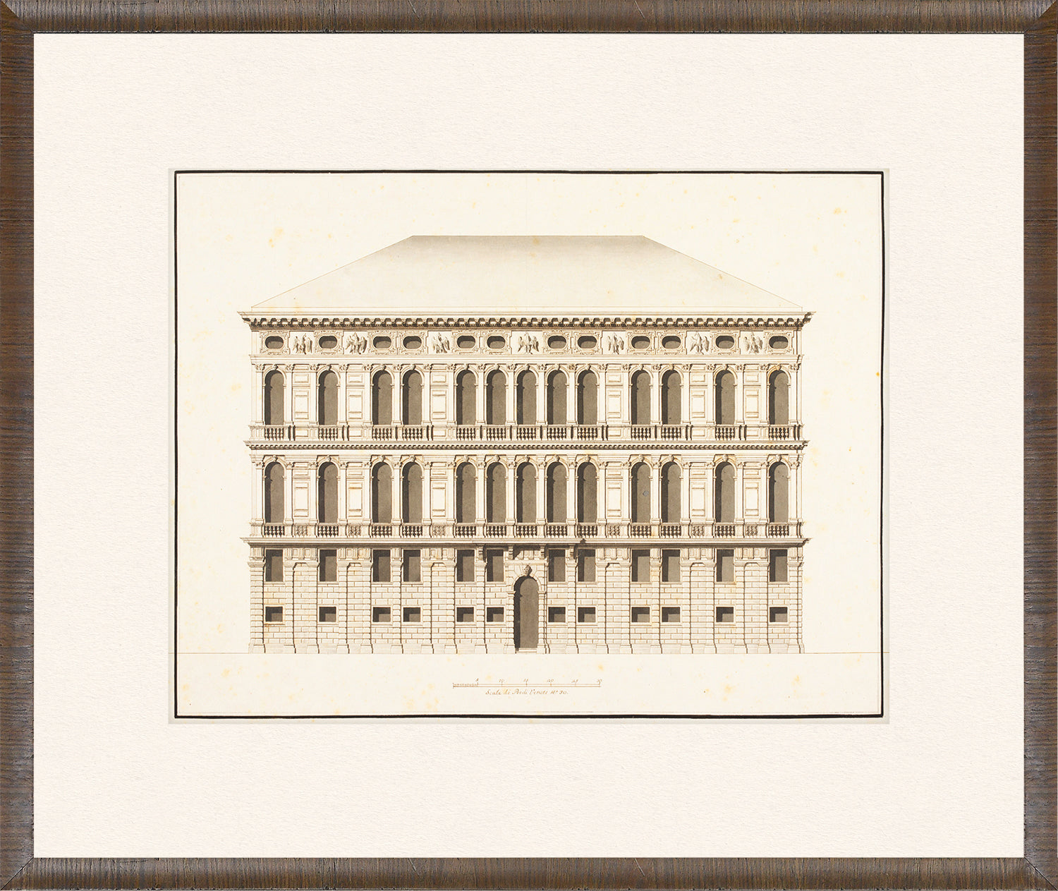 Italian Elevations 18th Century VI wall art featuring a detailed architectural drawing of a building facade.