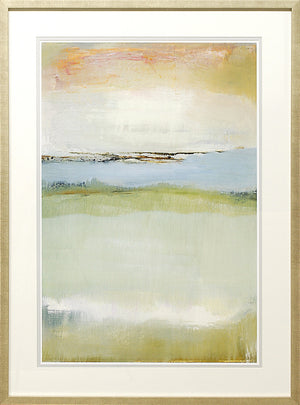 Floating World wall art featuring soft pastel colors and abstract landscape design.