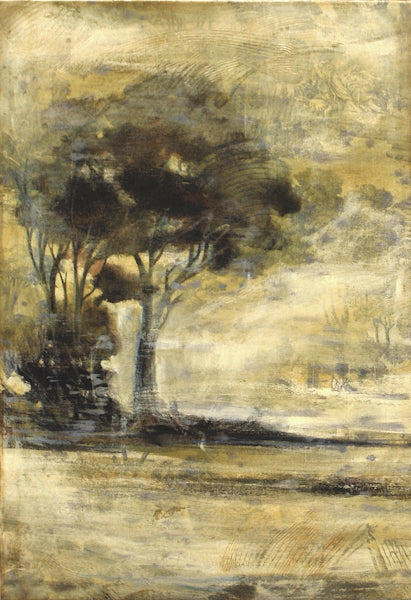 Toille Landscape I wall art featuring a muted landscape with trees in earthy tones.