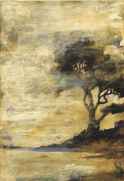 Toille Landscape II wall art featuring a tree silhouette against a muted golden background.