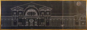 National Institute (1700-1800) architectural drawing in white on black background, framed in gold, featuring detailed façade design.