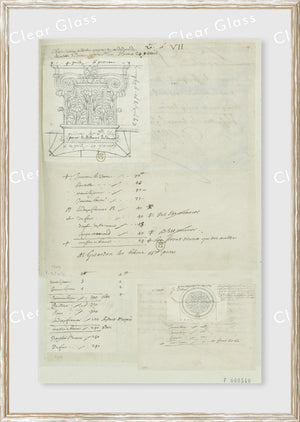 Architectural Decoration 17th Century III wall art featuring detailed sketches and notes on parchment.