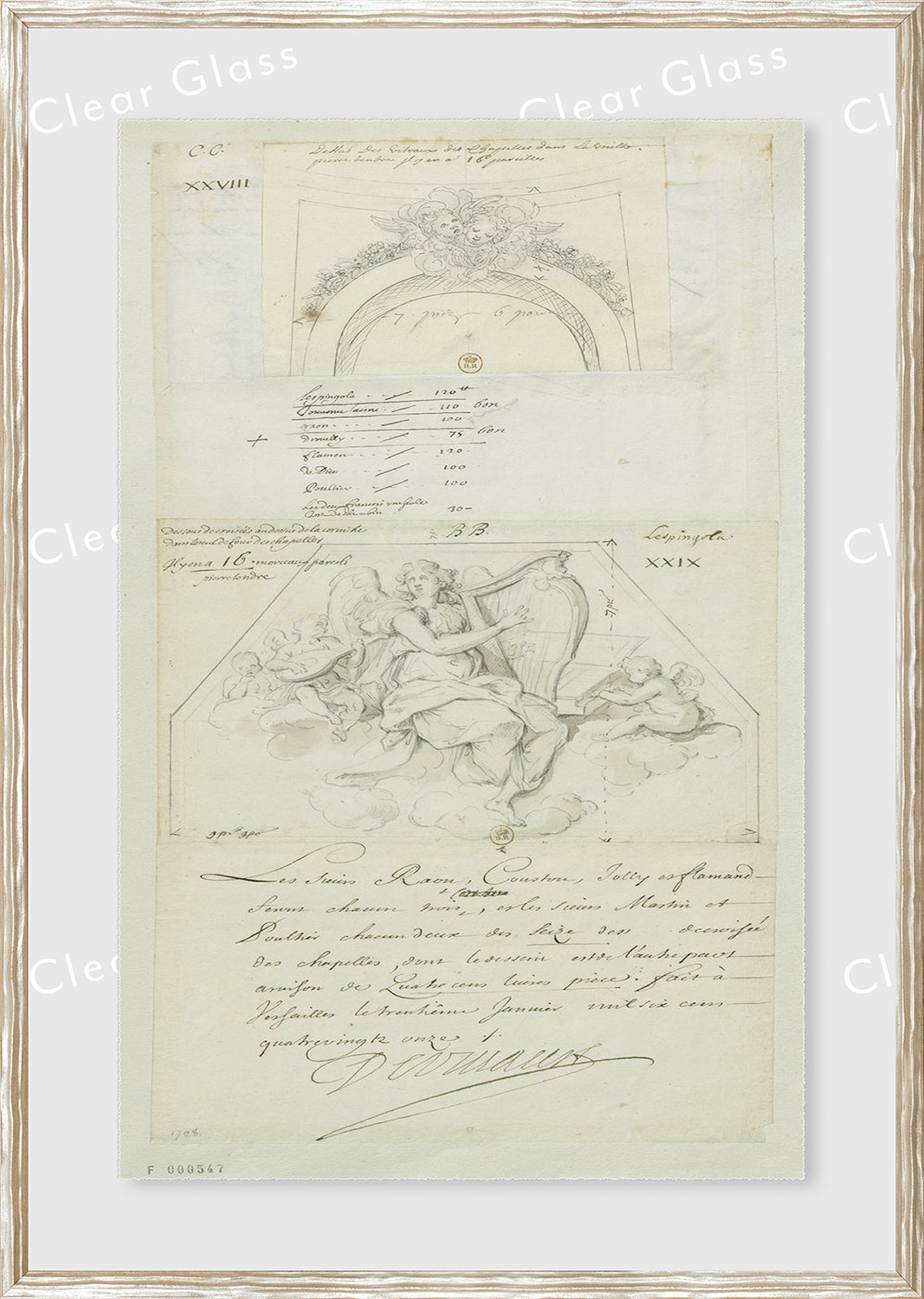 17th Century architectural decoration wall art featuring detailed sketches and annotations