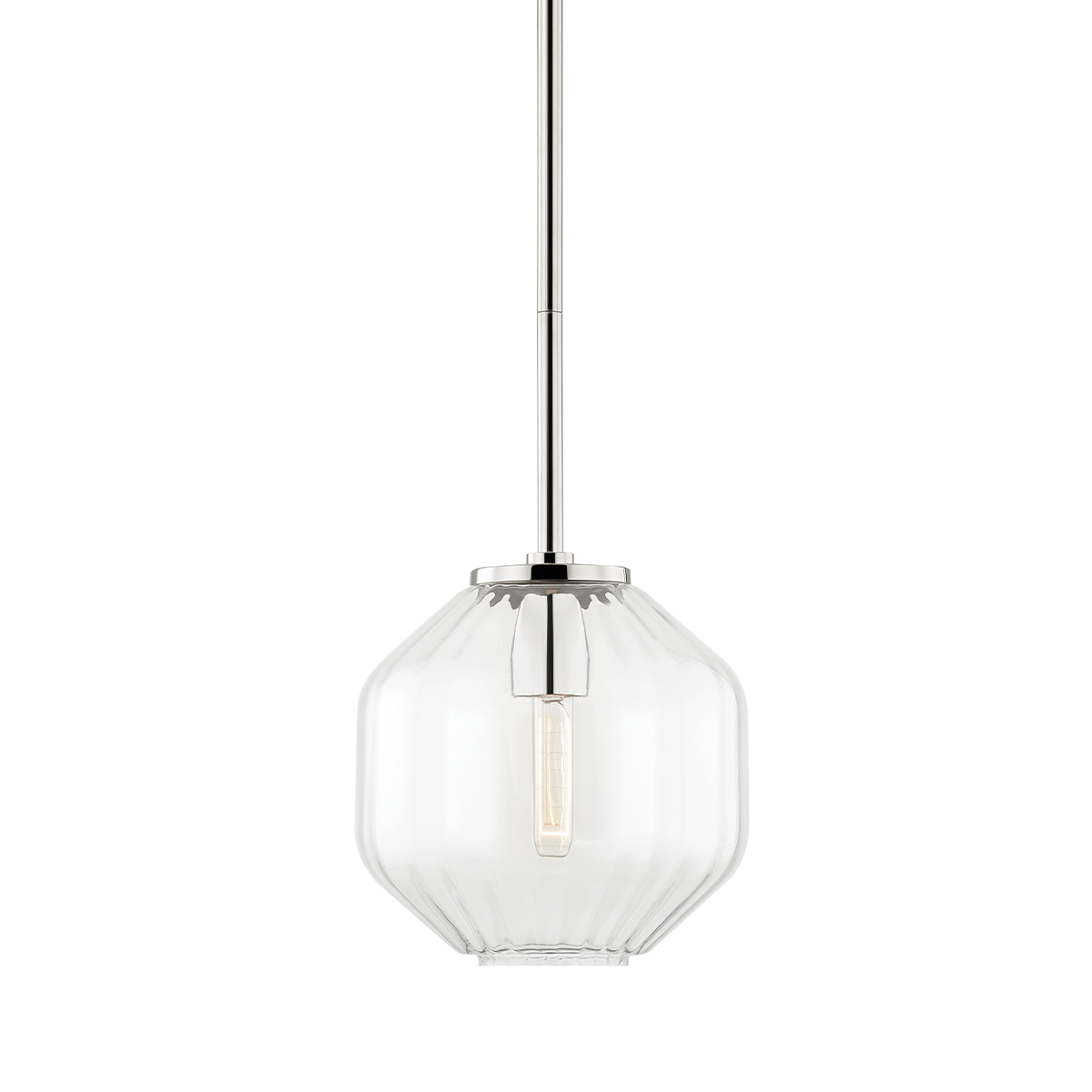 Bennett Pendant 9.75" in polished nickel shown from a second angle to highlight the shade shape and metal detail.