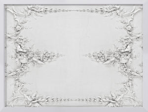 Plafond Decoratif II wall art featuring intricate white floral and bird relief design.