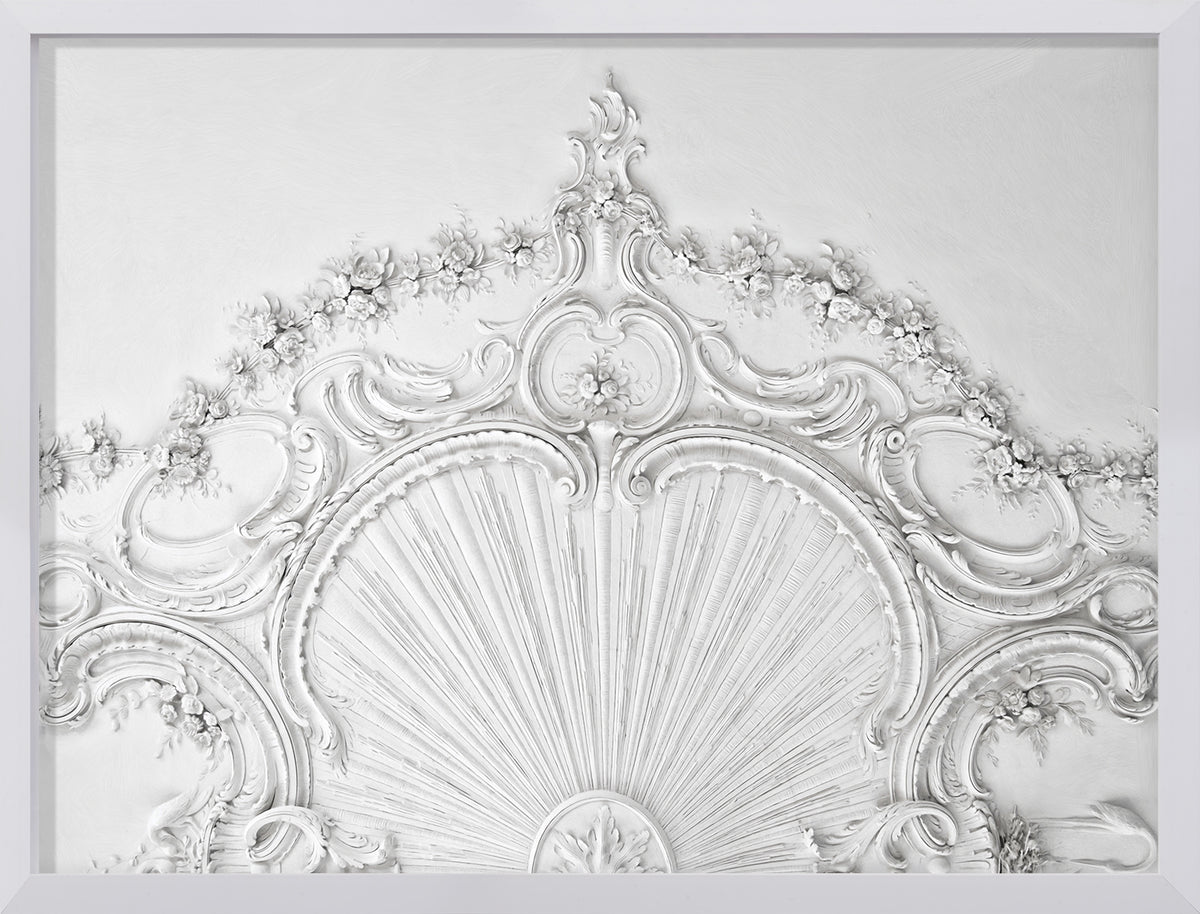 Plafond Decoratif III wall art featuring intricate white floral relief design.