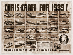 Chris Craft 1939 wall art featuring vintage motorboats in a collage style