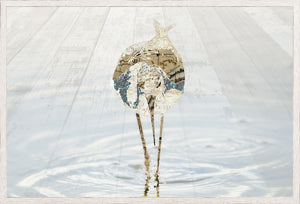 Travelling Piper wall art featuring a bird silhouette with a map design on a light background.