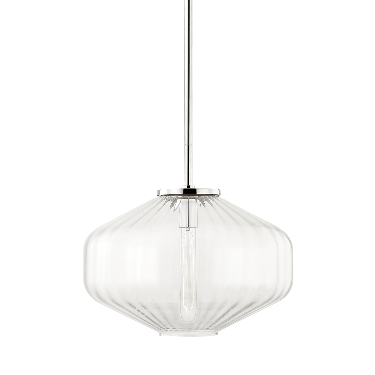 Bennett Pendant 18.25" in polished nickel shown from a second angle to highlight the shade shape and metal detail.