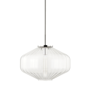 Bennett Pendant 18.25" in polished nickel shown from a second angle to highlight the shade shape and metal detail.