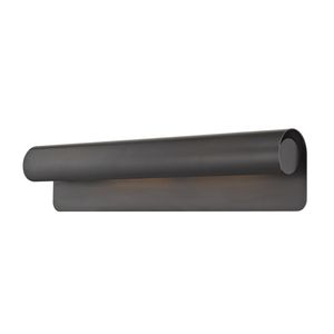 Accord Wall Sconce 5.5" x 25" in bronze shown from a second angle to highlight the arm curve and shade silhouette.