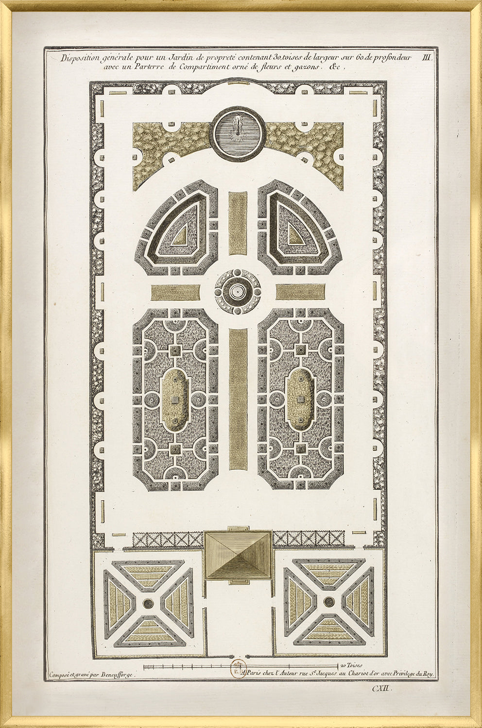 Jardin Plan – 1757, III wall art featuring a detailed garden layout in muted colors with decorative elements.
