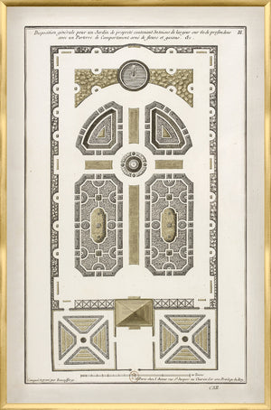 Jardin Plan – 1757, III wall art featuring a detailed garden layout in muted colors with decorative elements.