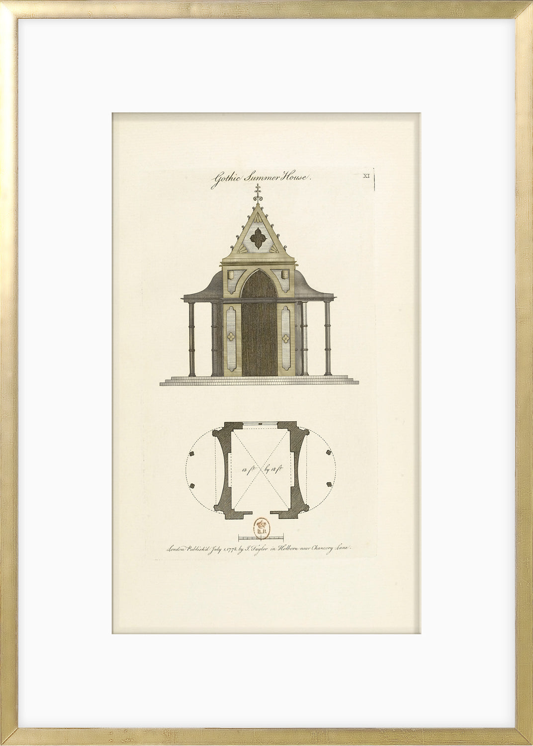 Engraving of Gothic Summer House, 1778, featuring a detailed architectural design.