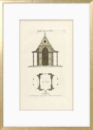 Engraving of Gothic Summer House, 1778, featuring a detailed architectural design.