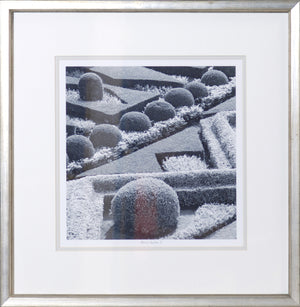 Formal Garden II wall art featuring a monochrome garden scene with rounded hedges and geometric patterns