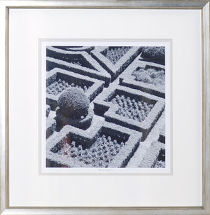 Formal Garden V wall art featuring a black and white aerial view of geometric garden patterns