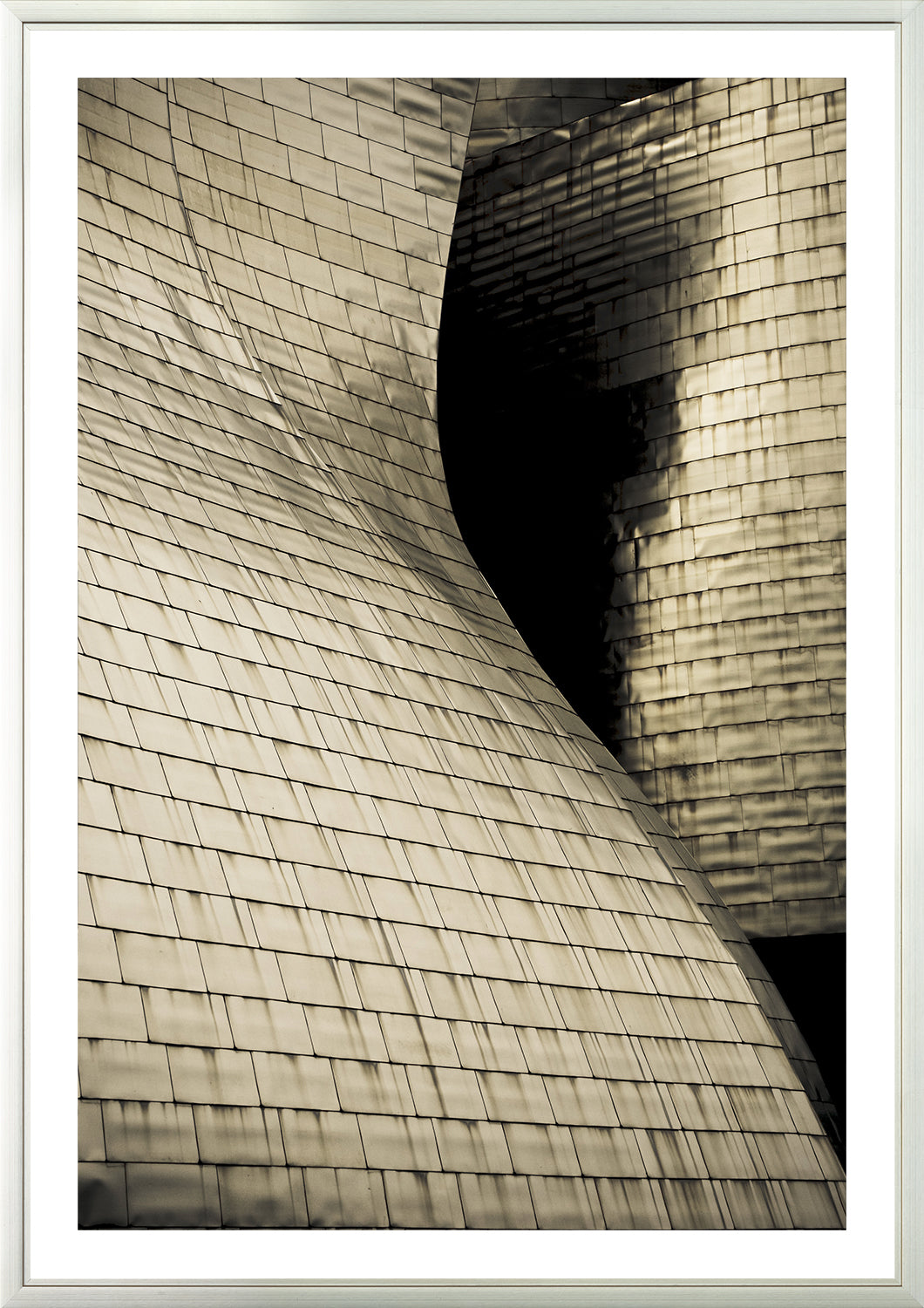 Construct – Guggenheim wall art featuring abstract architectural details in sepia tones.