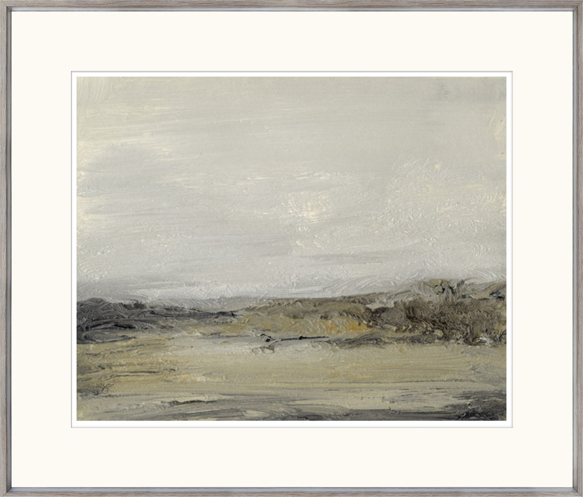 Mist II wall art by Celadon featuring abstract landscape in muted gray and beige tones.