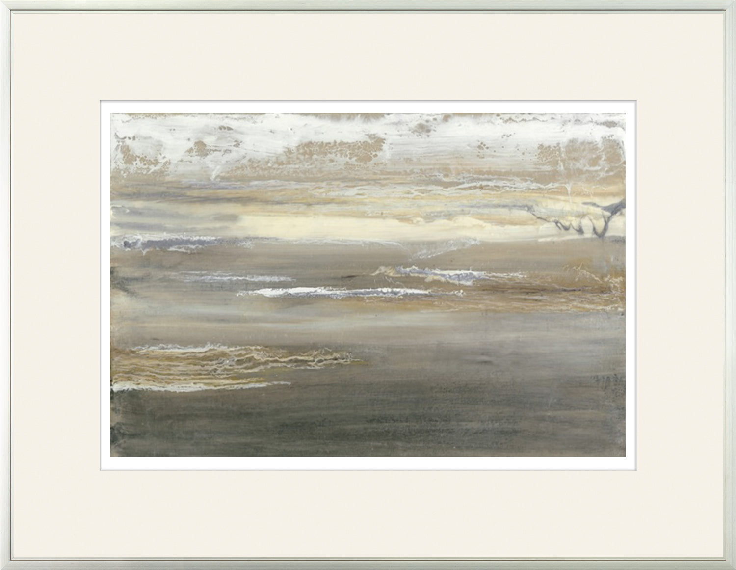 Gray Mist II limited edition wall art featuring abstract gray and beige tones with textured waves