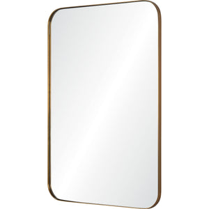 Edwin mirror with a sleek gold frame and a rectangular shape, showcasing a clear reflection.