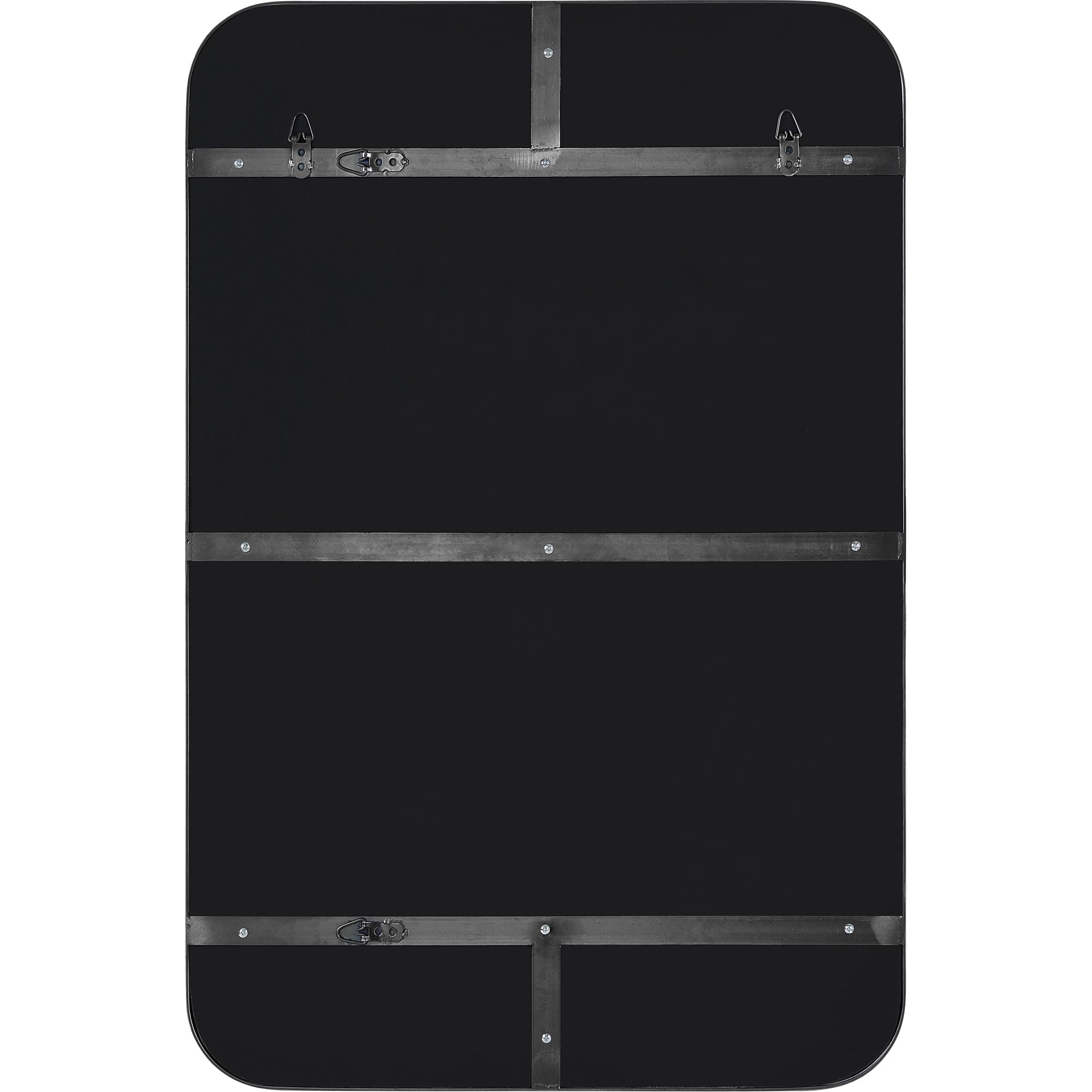 Back view of Edwin mirror featuring a black backing with metal support straps.