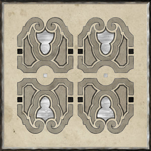 Parterre Design III wall art featuring intricate gray and black patterns on a beige background.