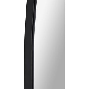 Close-up of the Lamia mirror's black frame, showcasing its curved edge.