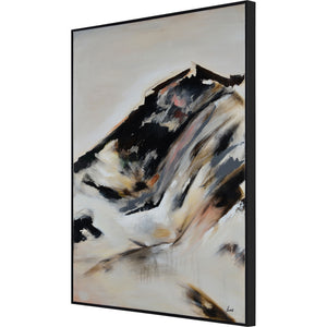 Infusion canvas art featuring abstract mountain design in black, white, and beige tones.