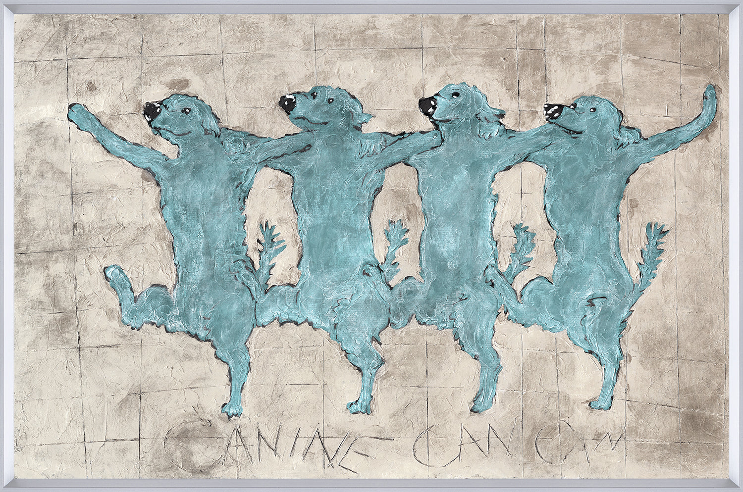 Canine Can Can & Bulldog Silhouette Pair Bundle — figurative fine art print in cool tones at Laurie Yapp Home