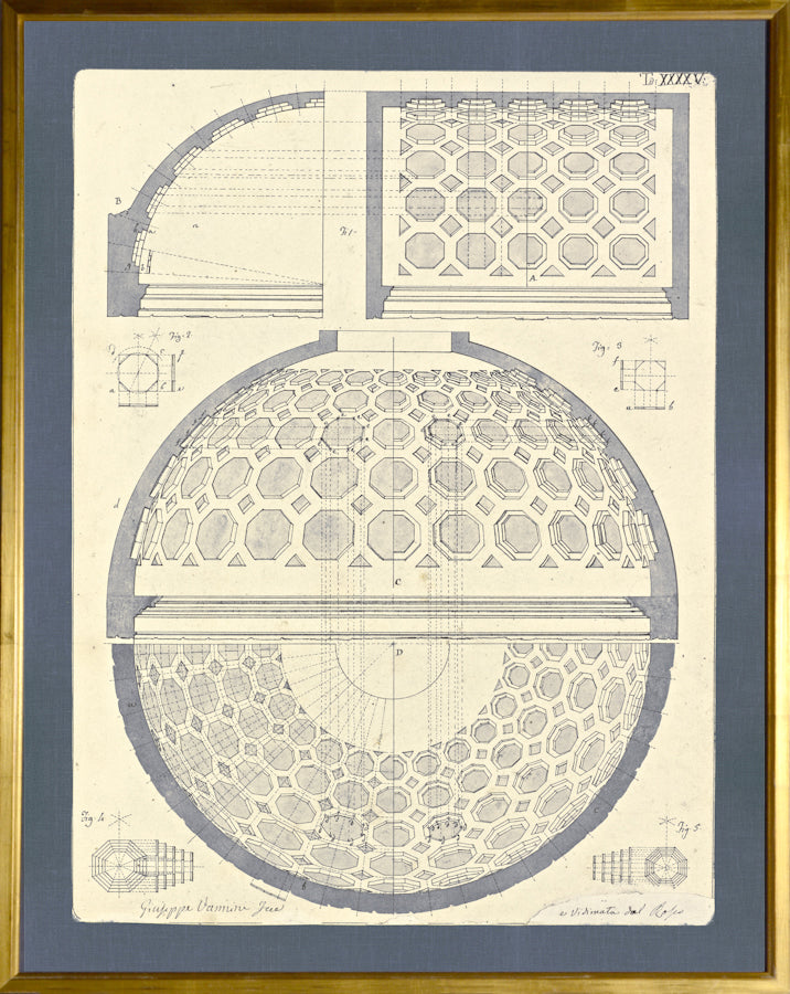 Architecture Plate – Orbis, detailed architectural blueprint featuring a dome design with hexagonal patterns.